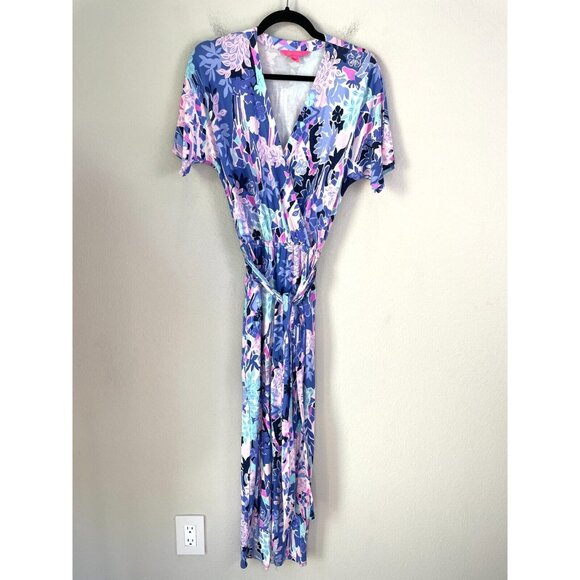 Lilly Pulitzer Womens XS Floral Short Sleeve Jumpsuit Stretch Waist Tie - Picture 1 of 7